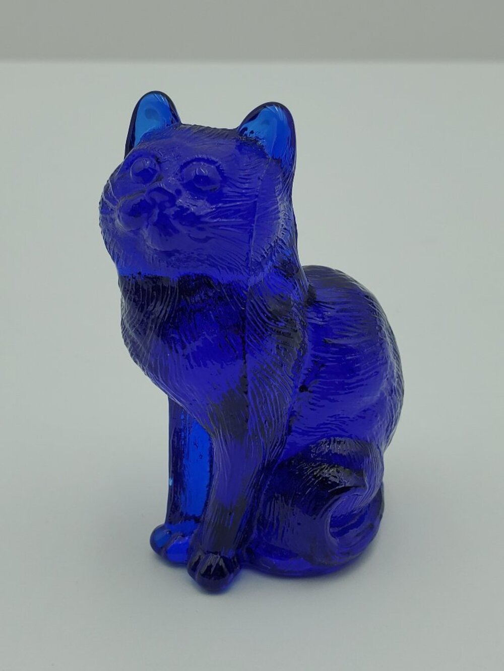 Mosser Glass Cobalt Blue Sitting Cat Glossy Finish Blue Glass Kitten Figurine